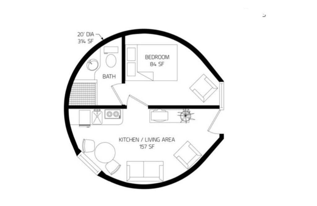 Round Shape tiny house floor plan